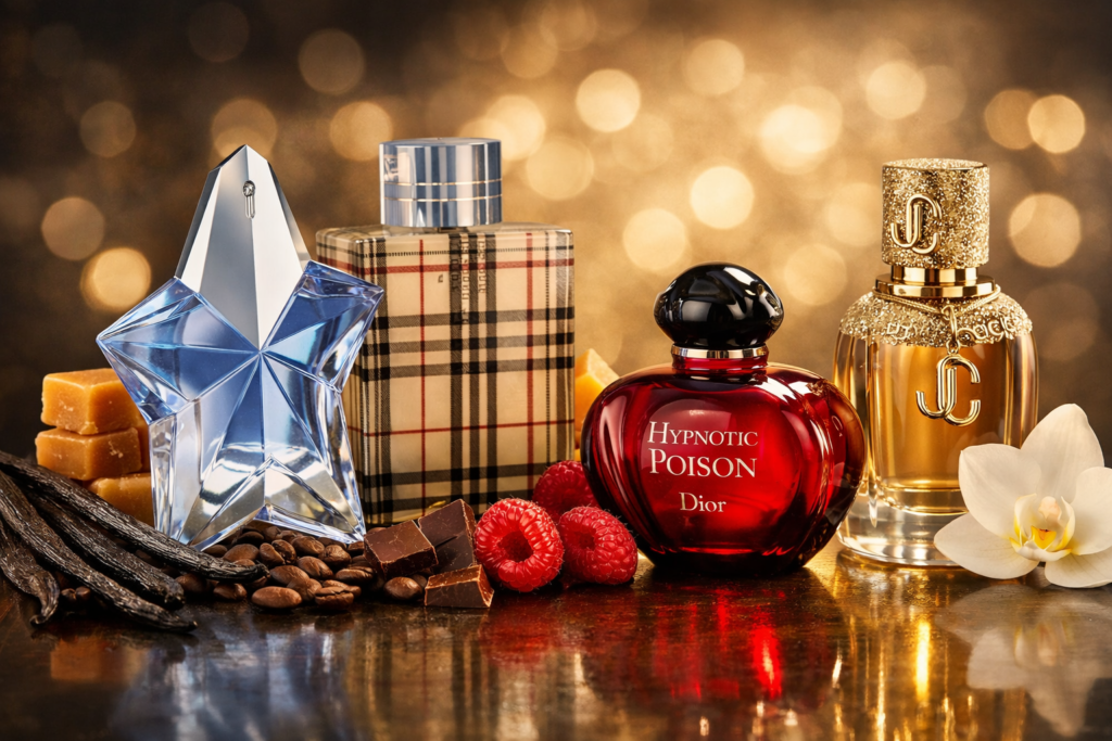 perfumy gourmand luksusowe flakony angel burberry dior jimmy choo wanilia karmel czekolada