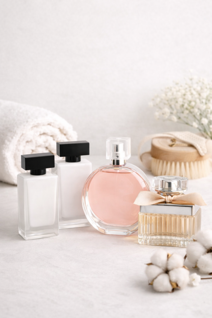 Elegancka aranżacja perfum i akcesoriów